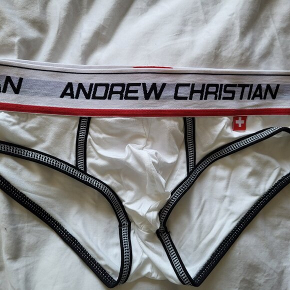Andrew Christian Vintage Briefs White w Black & Red Trim Medium - Picture 7 of 7